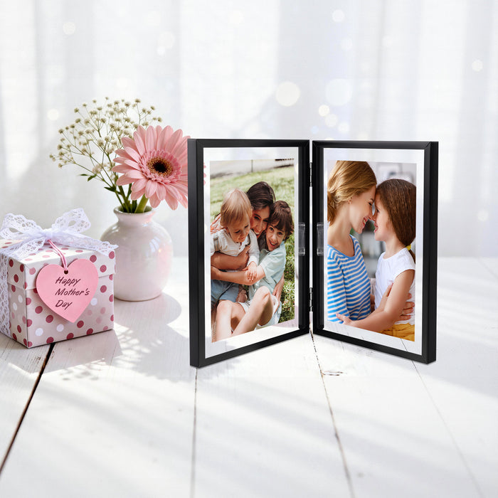 6x8 Floating Frame, Double Hinged Metal Frame Displays Any Size Photo up to 6 by 8 Black (12 Pcs Per Box)