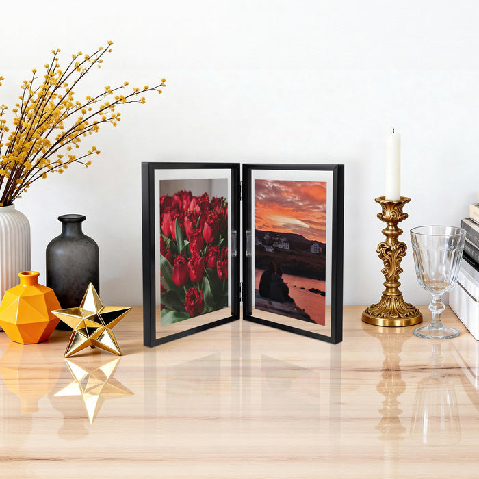 6x8 Floating Frame, Double Hinged Metal Frame Displays Any Size Photo up to 6 by 8 Black (12 Pcs Per Box)