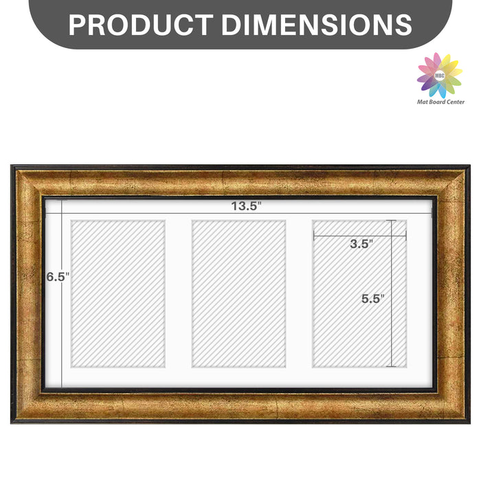 7x14 Collage Picture Frame Displays Three 4x6 Pictures Antique Gold Color (10 Pcs per Box)