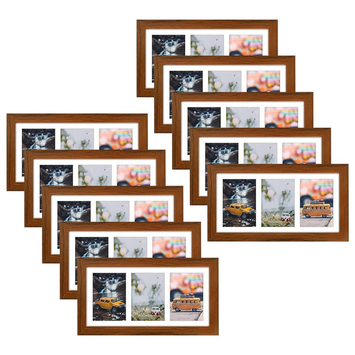 7x14 Collage Picture Frames for Three 4x6 Pictures Wood Frame(10 Pcs per Box) Brown