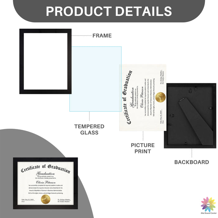 8.5x11 Picture Frame with Real Glass (16 Pcs Per Box)