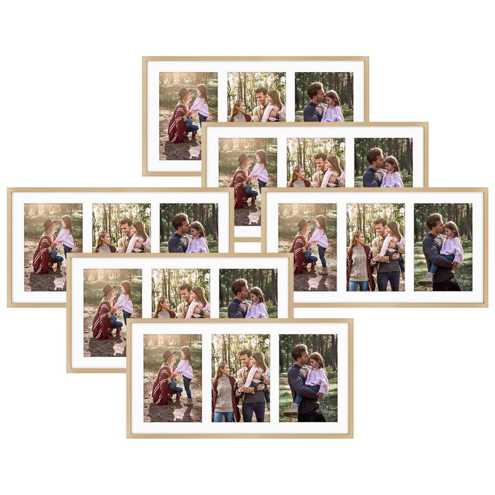 8.5x16.3 Collage Picture Frame for Three 5x7 Photos (6 Pcs Per Box) Gold