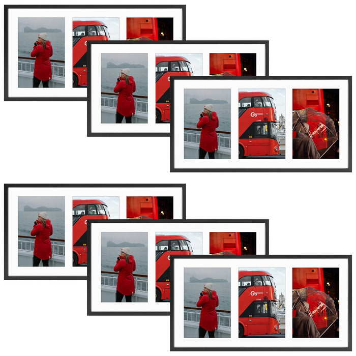 8.5x16.3 Collage Picture Frame for Three 5x7 Photos (6 Pcs Per Box) Black