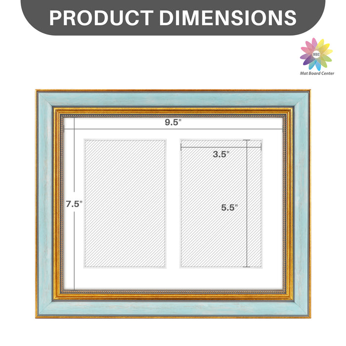 8x10 Collage Picture Frame with White Mat for Two 4x6 Photo Blue Gold(10 Pcs Per Box)