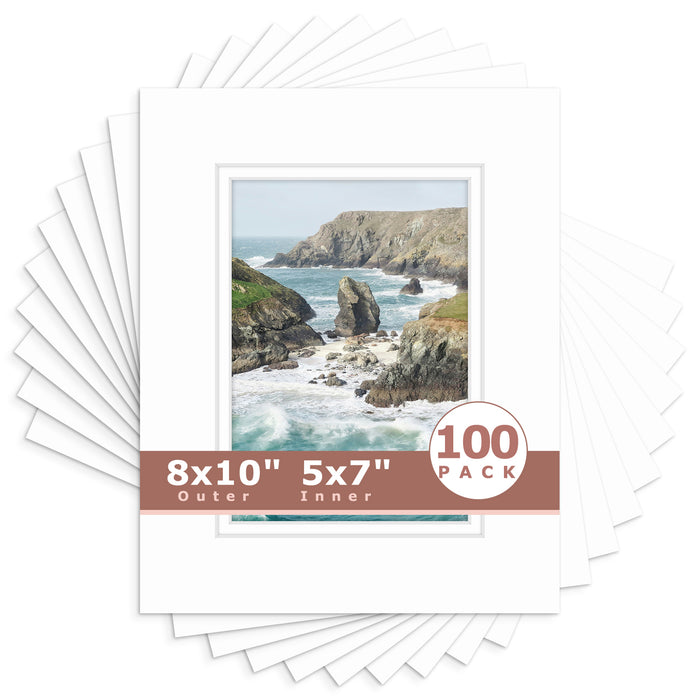 8x10 Double Mat For 5x7 Photos - Pack of 100 White White