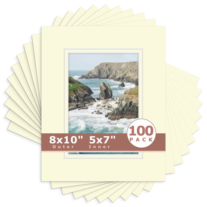 8x10 Double Mat For 5x7 Photos - Pack of 100 Ivory Ivory