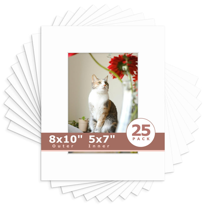8x10 Economy Pre-Cut Mat Board-Pack of 25 5x7 (4.5x6.5 exact opening) N501 White