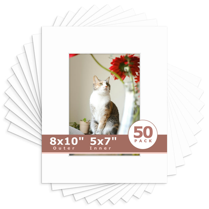 8x10 Economy Pre-Cut Mat Board-Pack of 50 5x7 (4.5x6.5 exact opening) N501 White
