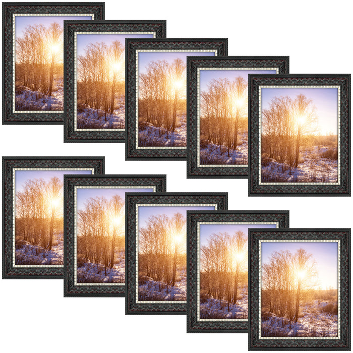 8x10 Ornate Picture Frame Black With Silver & Burgundy (10 Pcs per Box)