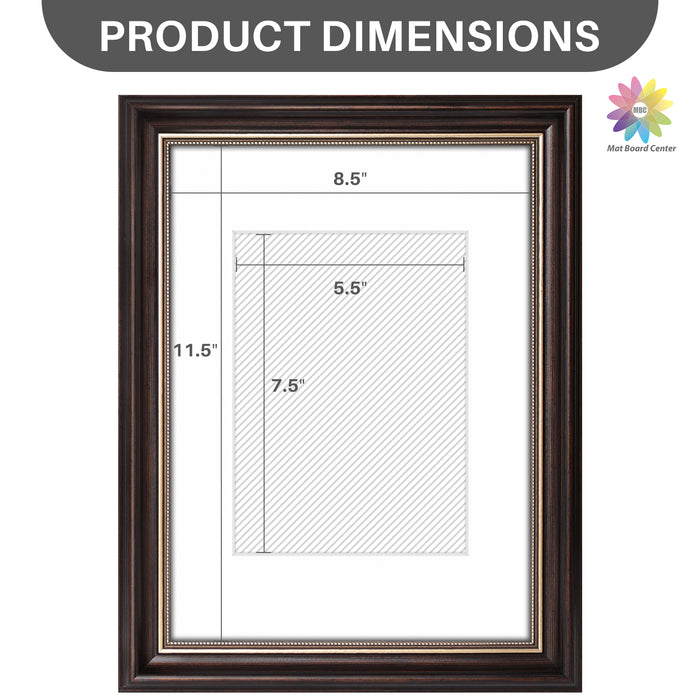 9x12 Ornate Picture Frame with White Mat for 6x8 Photo Brown and Ornate Gold Color (12 Pcs per Box)