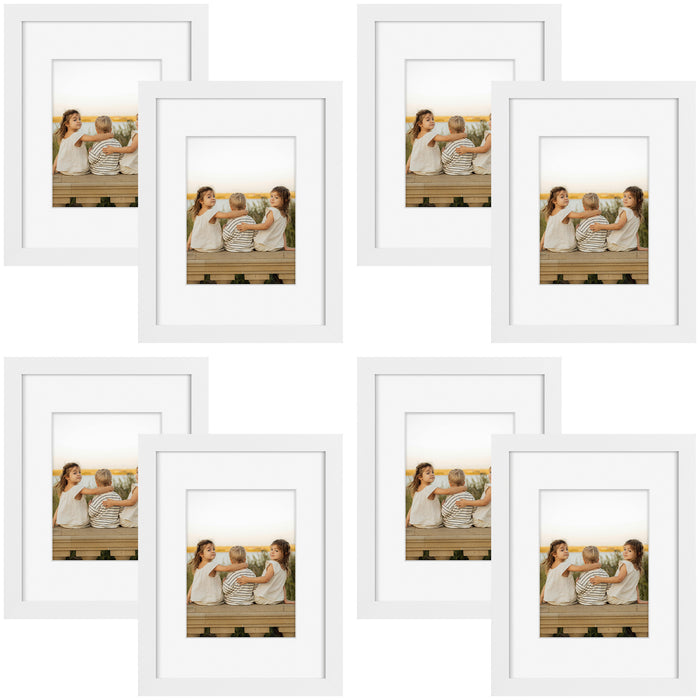 9x12 Picture Frame With White Mat 6x8 Real Glass White Color (8 Pcs Per Box)