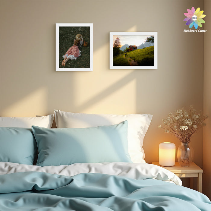 9x12 Picture Frame With White Mat 6x8 Real Glass White Color (8 Pcs Per Box)
