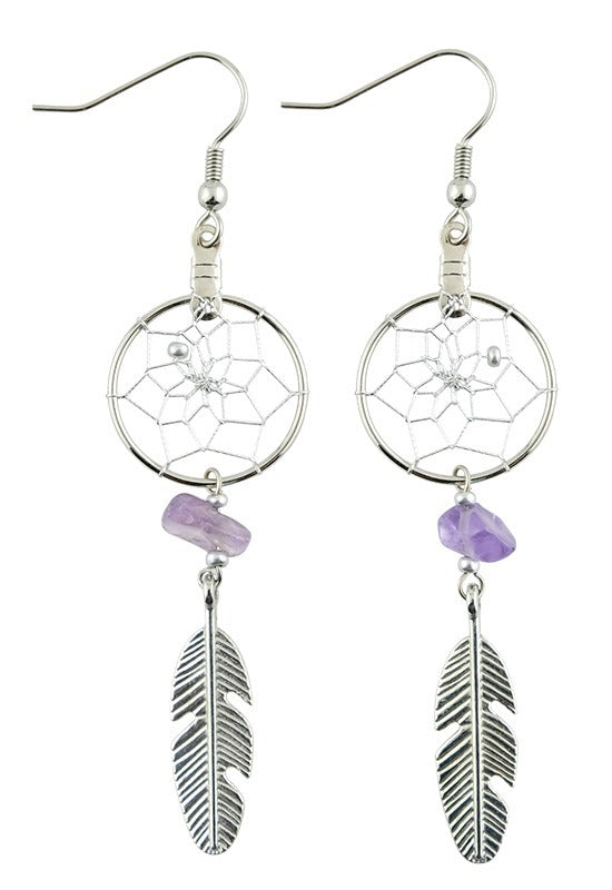 Amethyst Dreamcatcher Earrings Handmade in Canada indigenous art gift by Monague Canada