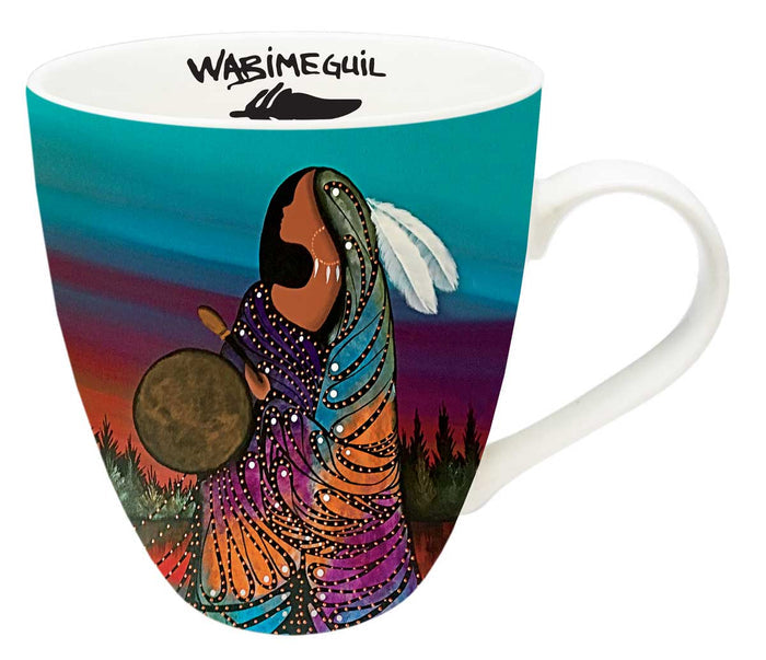 Aurora Drummer 18 oz indigenous art mug by Betty Albert Canada