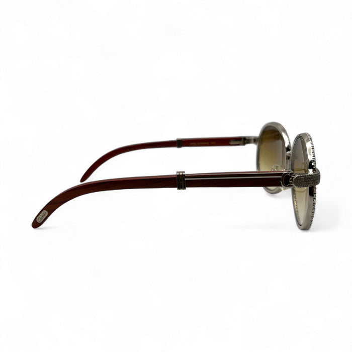 Bagatelle (Iced - CZ) - 56-16 Silver Woods Sunglasses w/ Full Diamond Frame