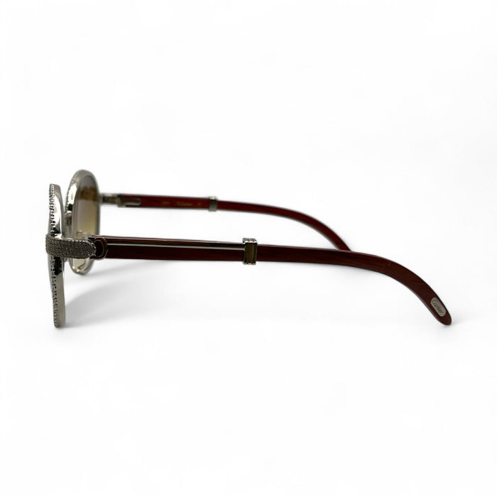 Bagatelle (Iced - CZ) - 56-16 Silver Woods Sunglasses w/ Full Diamond Frame