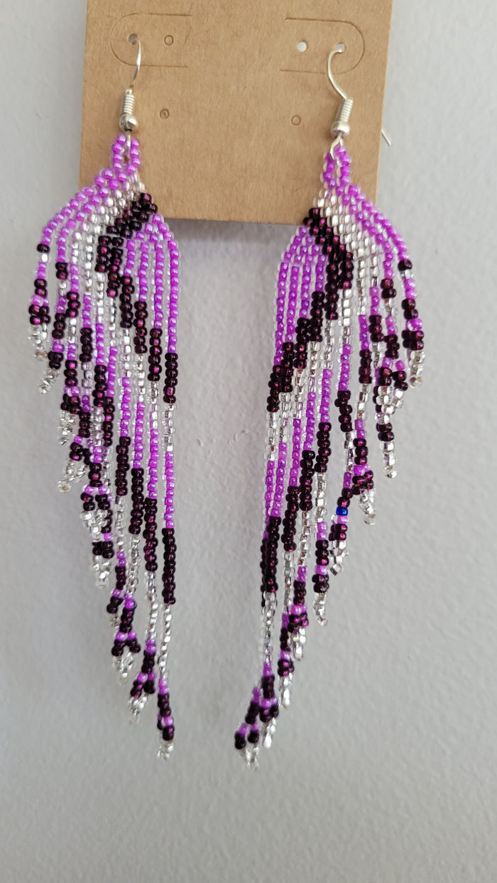 Beaded Cascade Fringe Earrings indigenous art gift by North of Fifty First Nations & Métis Art Boutique Canada