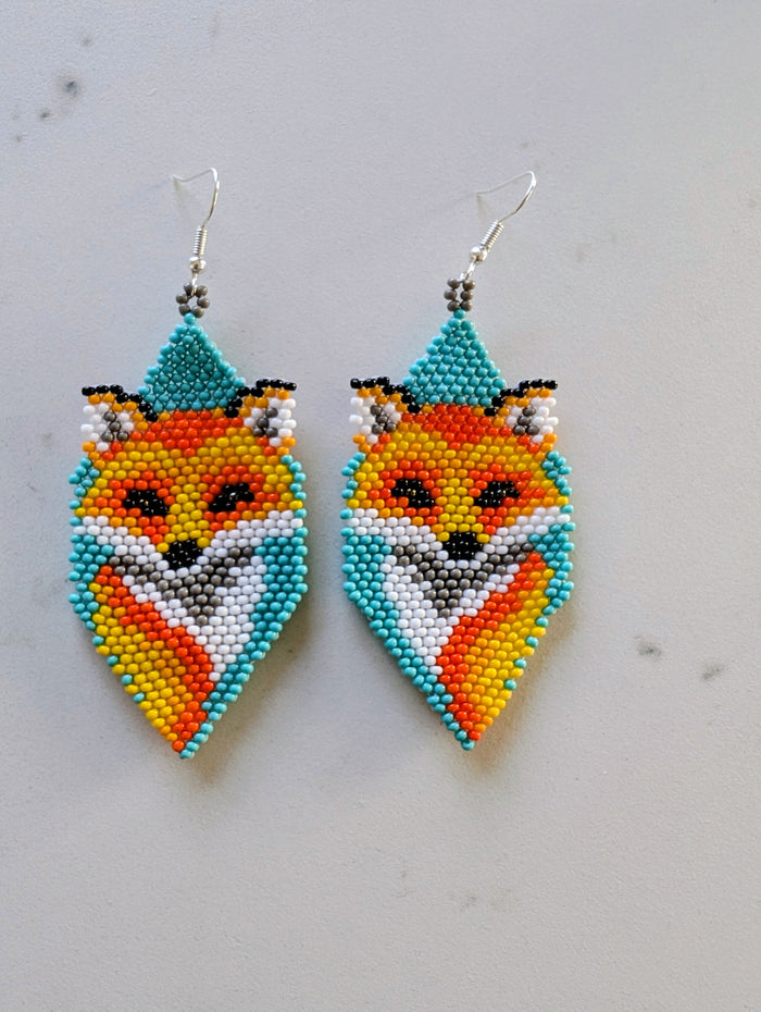 Beaded Fox Earrings indigenous art gift by North of Fifty First Nations & Métis Art Boutique Canada