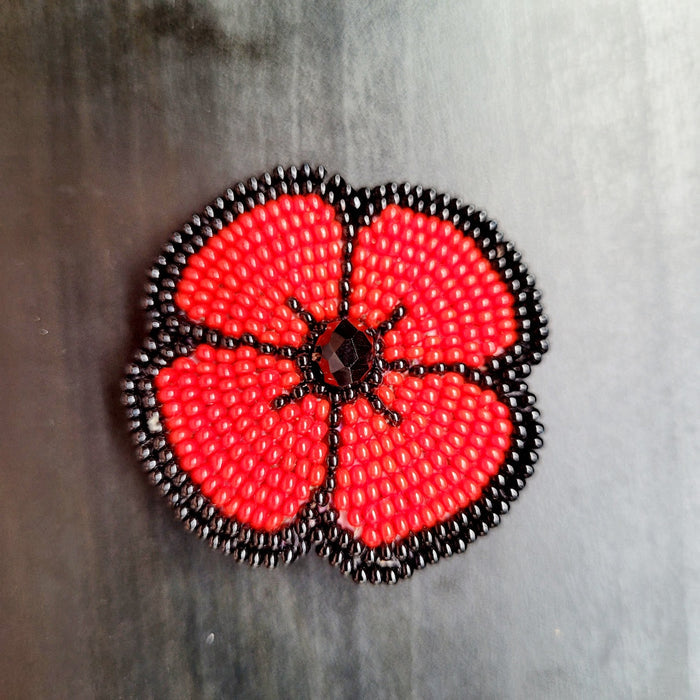 Beaded Poppy Pin indigenous art gift by North of Fifty First Nations & Métis Art Boutique Canada