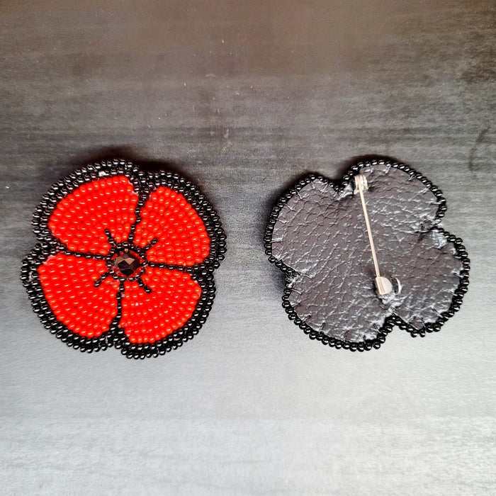 Beaded Poppy Pin indigenous art gift by North of Fifty First Nations & Métis Art Boutique Canada