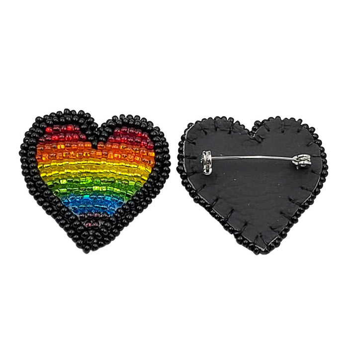 Beaded Pride Heart Pin indigenous art gift by North of Fifty First Nations & Métis Art Boutique Canada