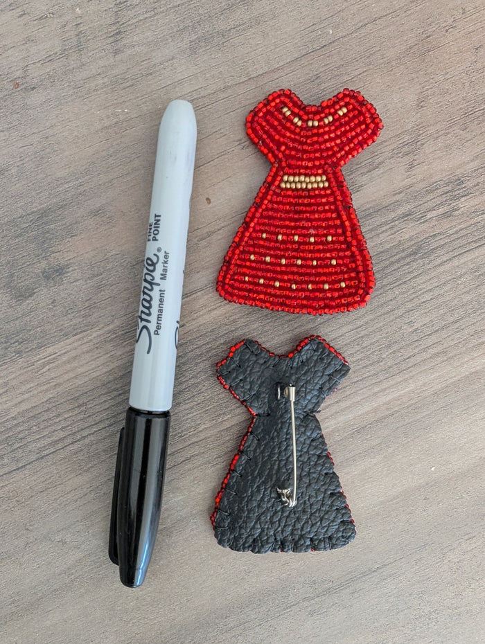 Beaded Red Dress Pin