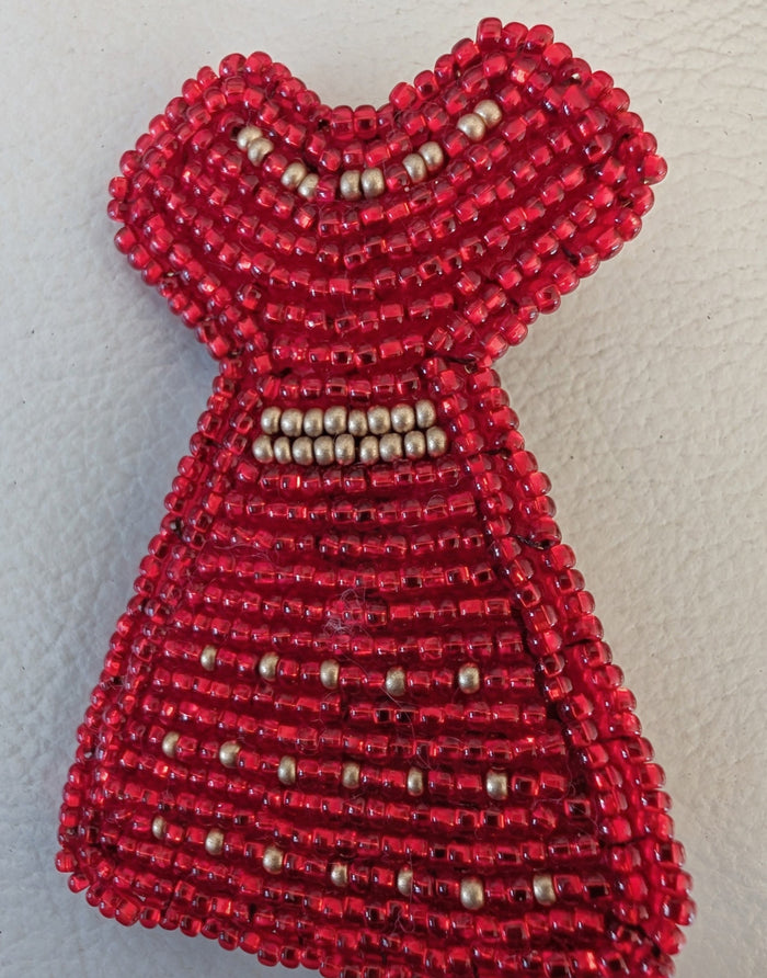 Beaded Red Dress Pin