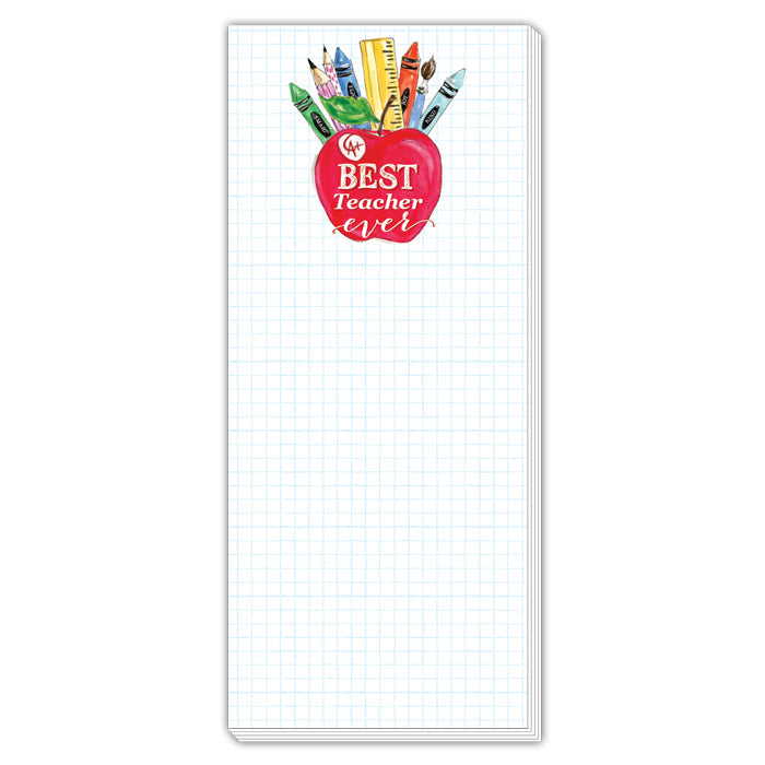 Best Teacher Apple with Crayons and Pencils Skinny Notepad