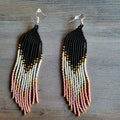 Black Cream Coral Beaded Ombre Fringe Earrings indigenous art gift by North of Fifty First Nations & Métis Art Boutique Canada