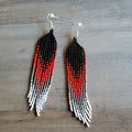 Black Red Beaded Ombre Fringe Earrings indigenous art gift by North of Fifty First Nations & Métis Art Boutique Canada