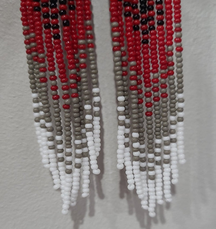 Black Red Beaded Ombre Fringe Earrings indigenous art gift by North of Fifty First Nations & Métis Art Boutique Canada