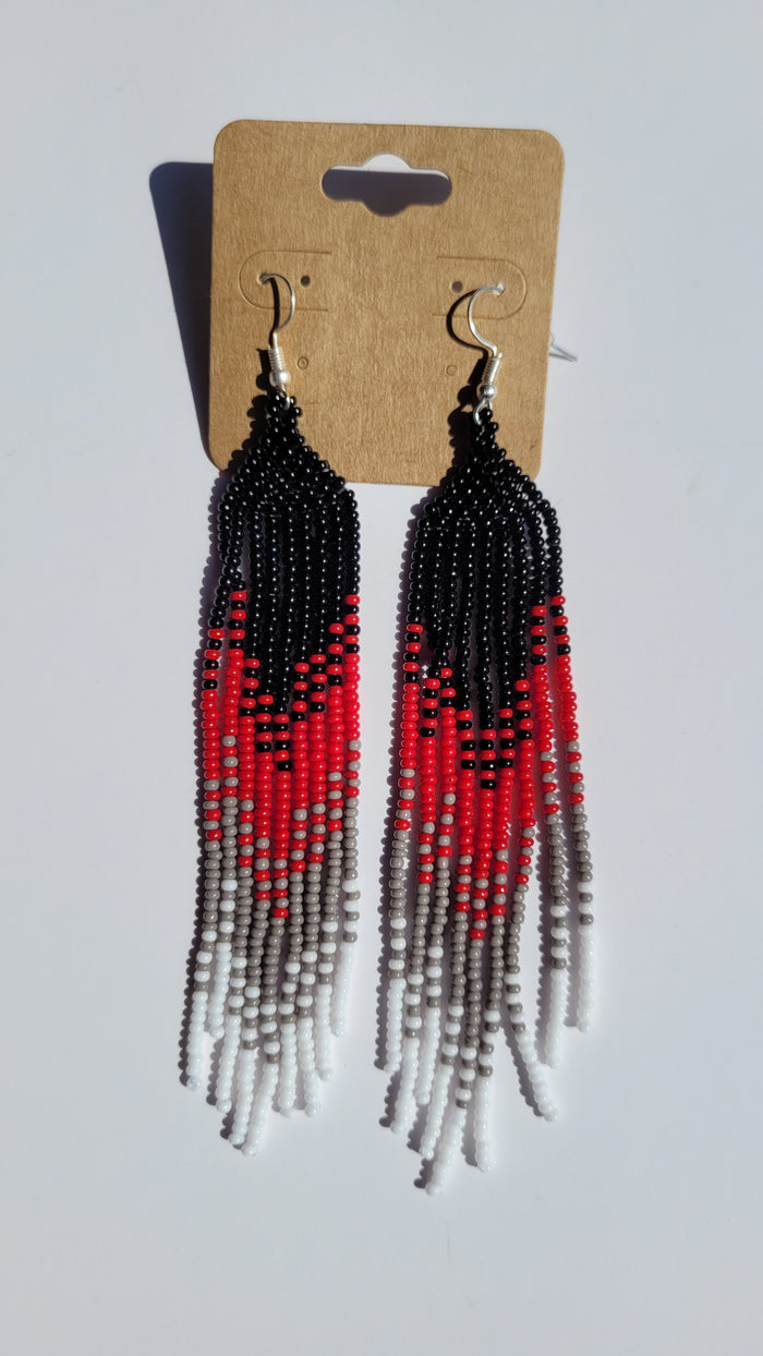 Black Red Beaded Ombre Fringe Earrings indigenous art gift by North of Fifty First Nations & Métis Art Boutique Canada