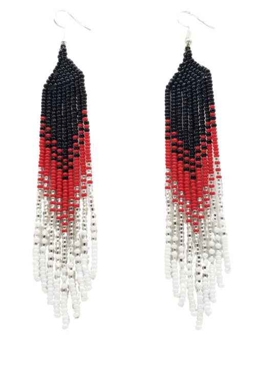 Black Red Beaded Ombre Fringe Earrings indigenous art gift by North of Fifty First Nations & Métis Art Boutique Canada