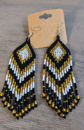 Black White and Gold Chevron Fringe Earrings indigenous art gift by North of Fifty First Nations & Métis Art Boutique Canada