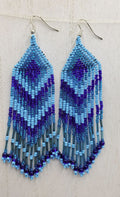 Blue Beaded Chevron Fringe Earrings indigenous art gift by North of Fifty First Nations & Métis Art Boutique Canada