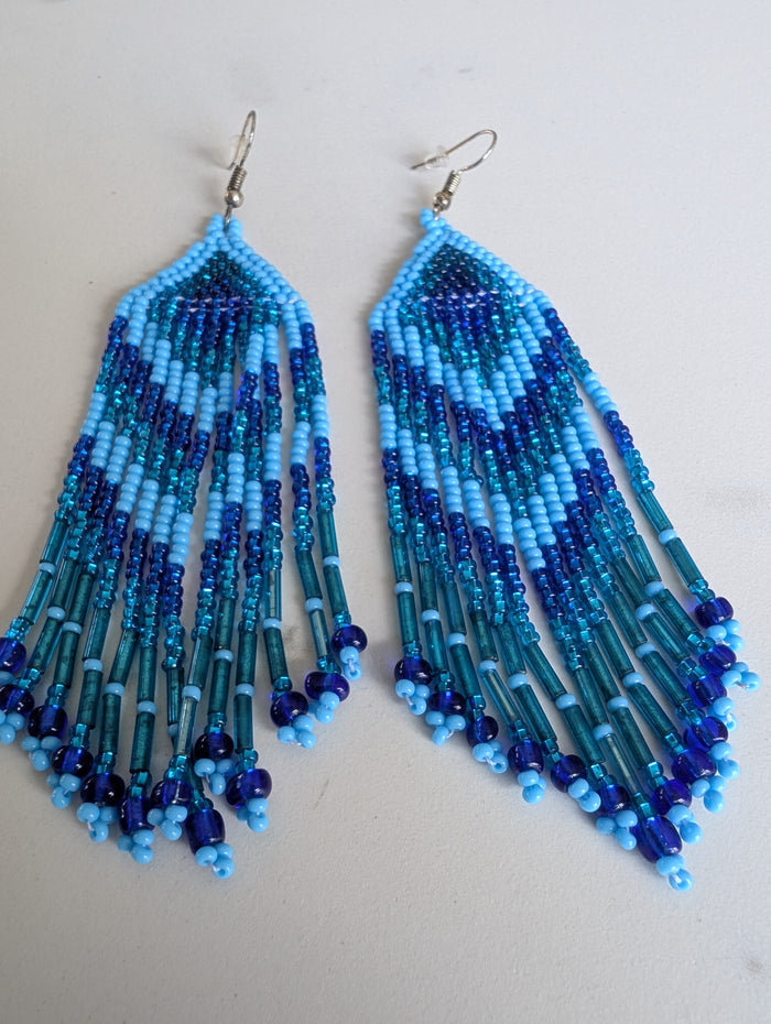 Pair of blue and green beaded earrings