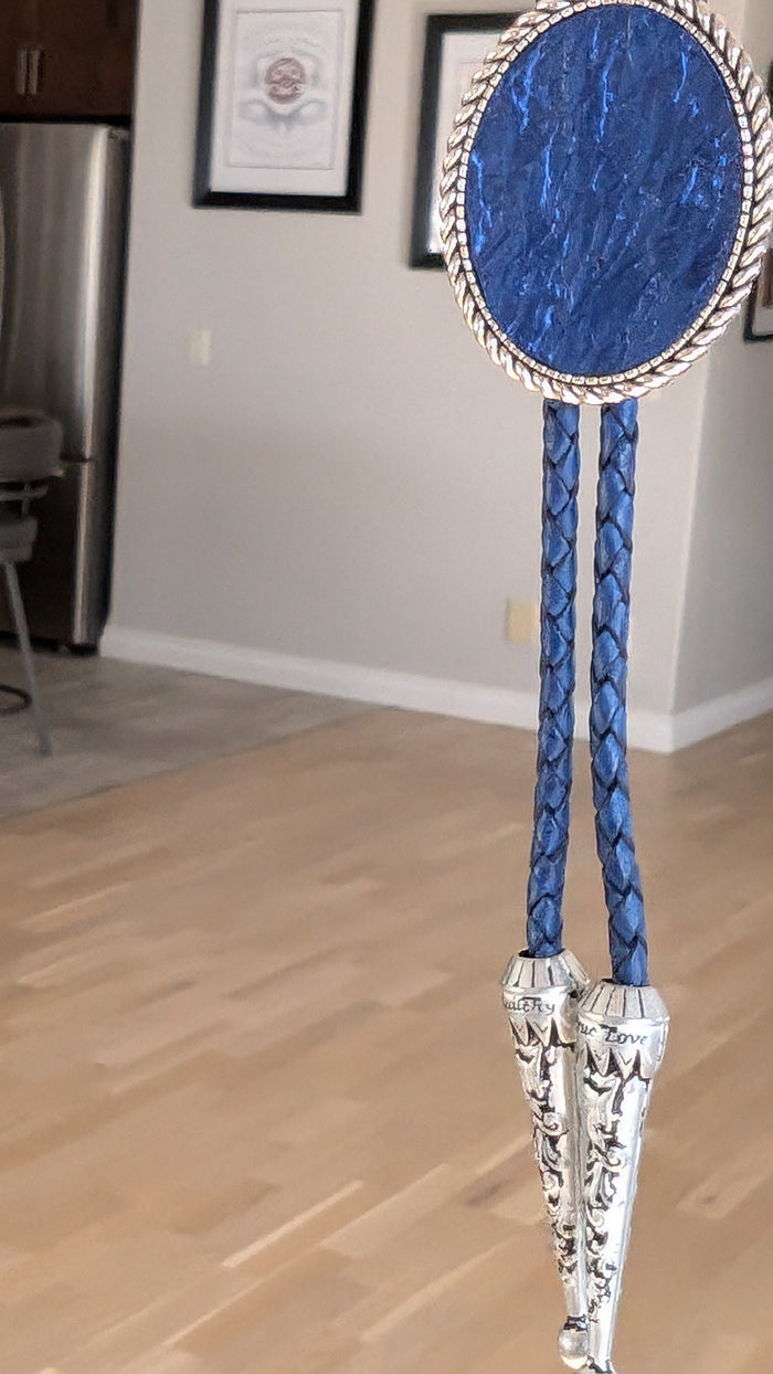 Blue Carp Leather Bolo by Namgis artist Jonathan Whonnock indigenous art gift by Johnathan Whonnock Canada