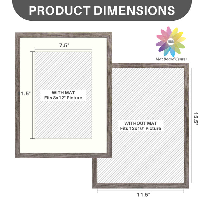 BOGO 12x16 Picture Frame for 8x12 Photo with Ivory Mat and Real Glass (8 Pcs Per Box)