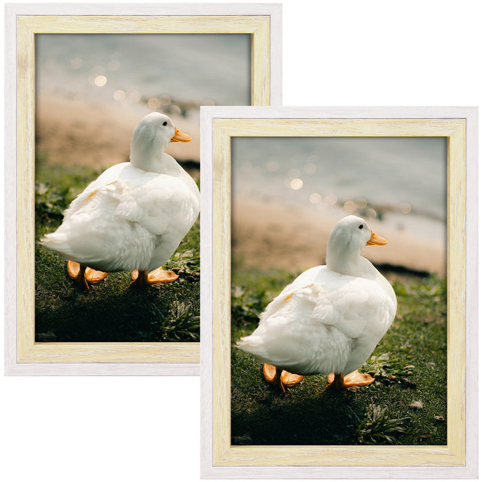 BOGO Pack of 12, 5x7 White/Beige Picture Frame with Real Glass