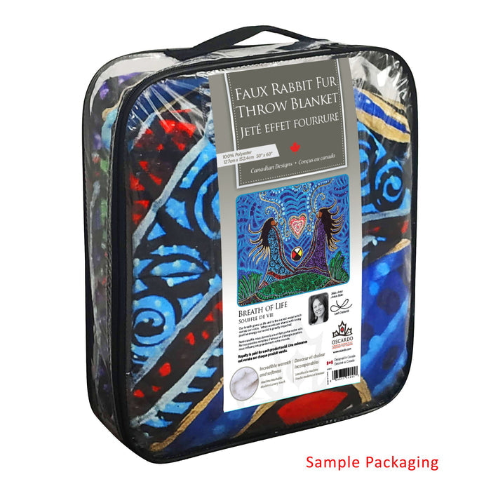 Breath of Life Faux Rabbit indigenous art blanket by Leah Dorion Canada