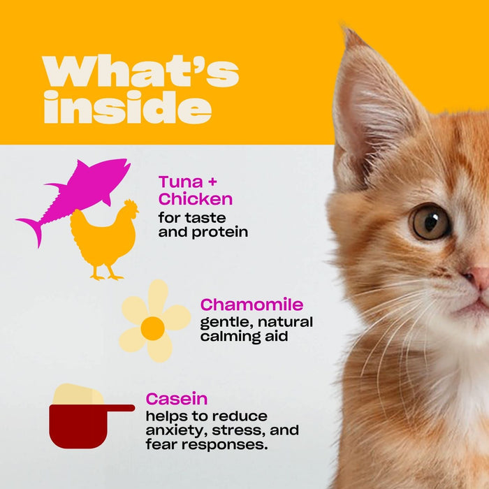 Cat's face on the right side and ingredients listed on the left.