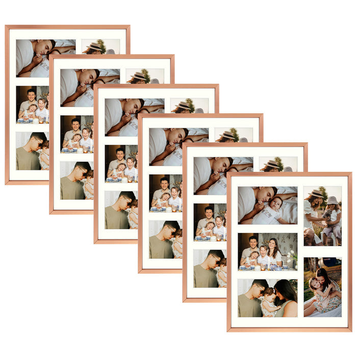 Clearance 11x14 Aluminum Collage Picture Frame for Five 4x6 Photos (6 Pcs per Box) Rose gold