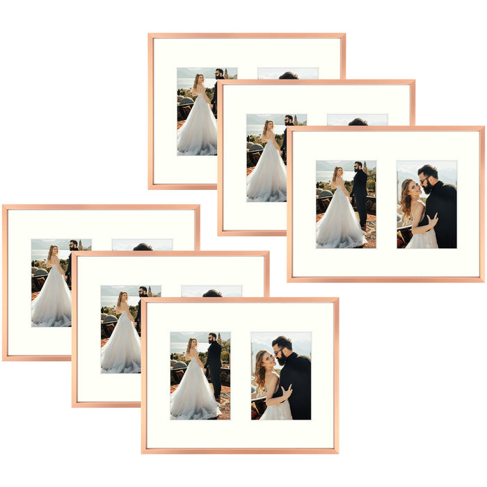Clearance 11x14 Aluminum Collage Picture Frame for Two 5x7 Photos (6 Pcs per Box) Rose Gold