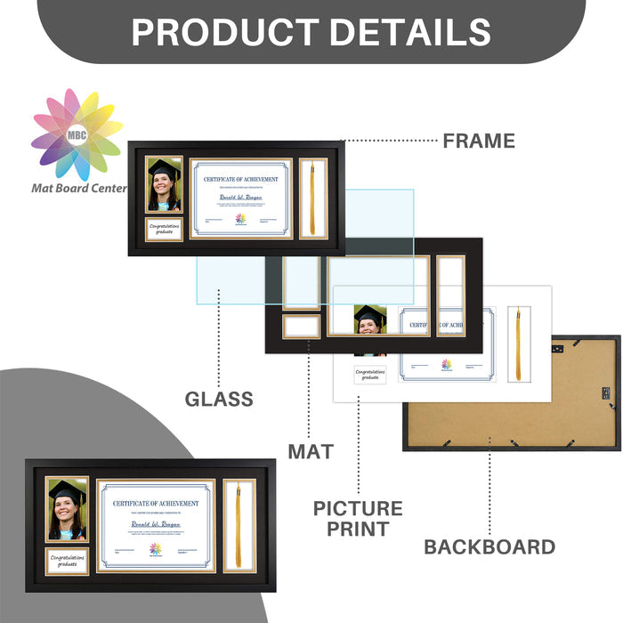 Clearance 11x22 Frame for 8.5x11 and 4x6 Picture Black Wood, Solid Smooth (6 Pcs per Box)