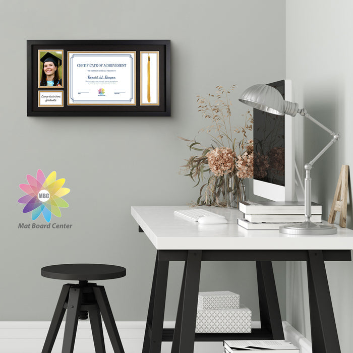 Clearance 11x22 Frame for 8.5x11 and 4x6 Picture Black Wood, Solid Smooth (6 Pcs per Box)