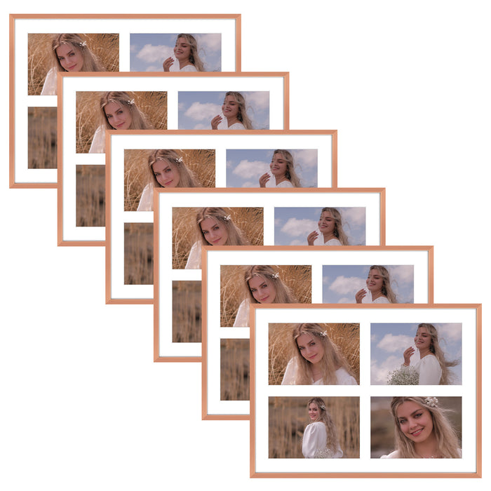 Clearance 12x16 Aluminum Collage Picture Frame for Four 5x7 Photos (6 Pcs per Box) Rose Gold