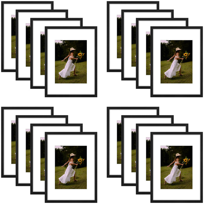 Clearance 12x16 Picture Frame for 8.5x11 Photo with White Mat and Plexiglass (16 Pcs per Box) Black