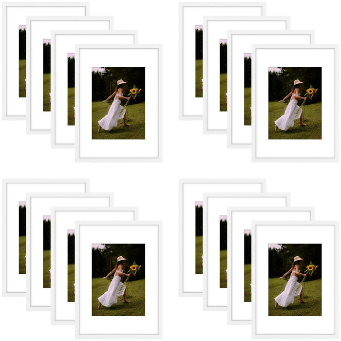Clearance 12x16 Picture Frame for 8.5x11 Photo with White Mat and Plexiglass (16 Pcs per Box) White