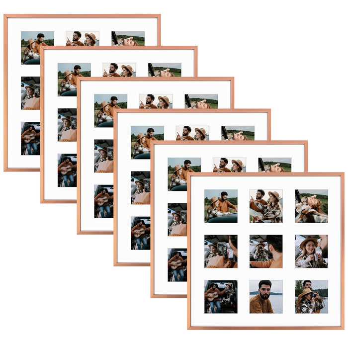Clearance 16x16 Aluminum Collage Picture Frame for Nine 4x4 Photos (6 Pcs per Box) Rose Gold