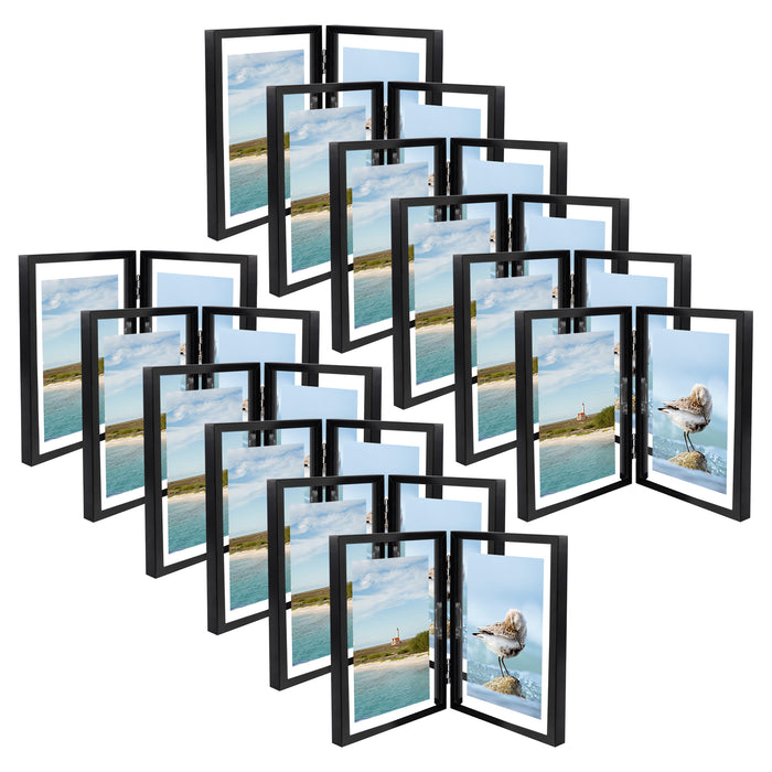 Clearance 5x7 Floating Frame, Double Hinged Metal Frame Displays Any Size Photo up to 5 by 7 (12 Pcs Per Box) Black